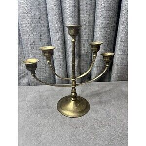 Vtg Brass Menorah Candelabra Candle Holder 5 Arm Branch Judaica 8 Inch